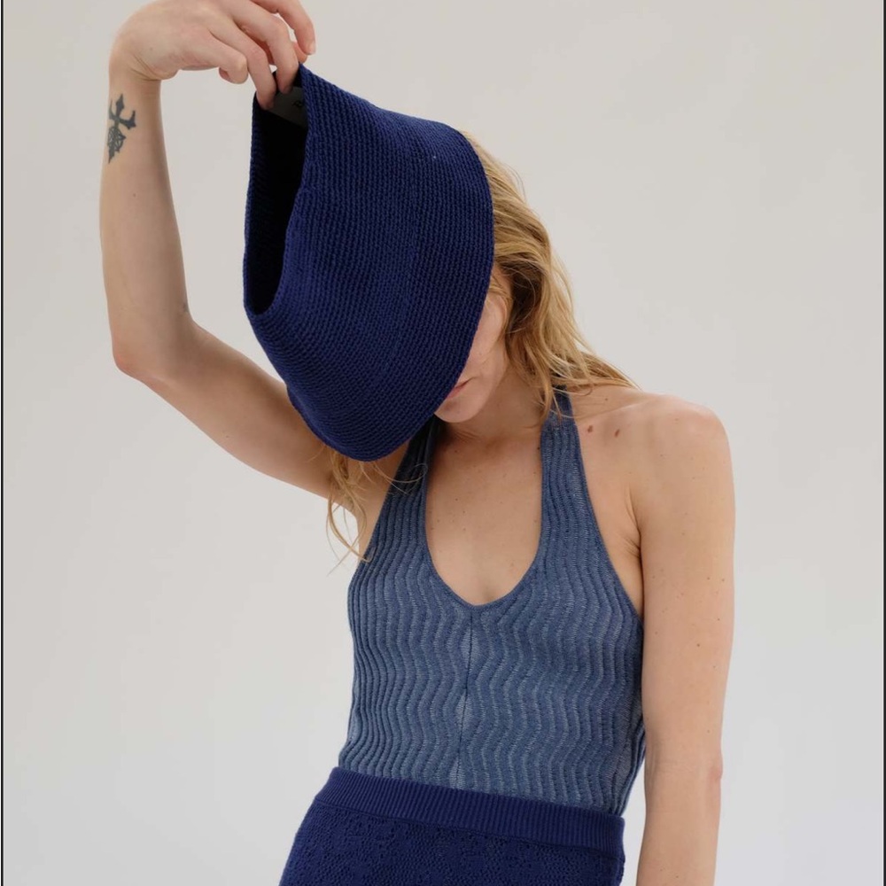 Beklina Knit Swimsuit/Halter Bodysuit in Blue